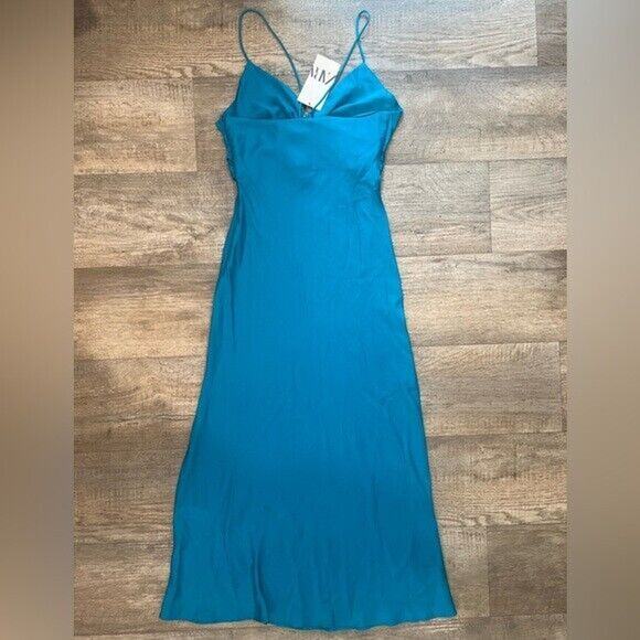 ZARA Metal Detail Cutout Midi Dress NWT – Turquoise V-Neck Blogger Fave, Size M - Picture 16 of 16